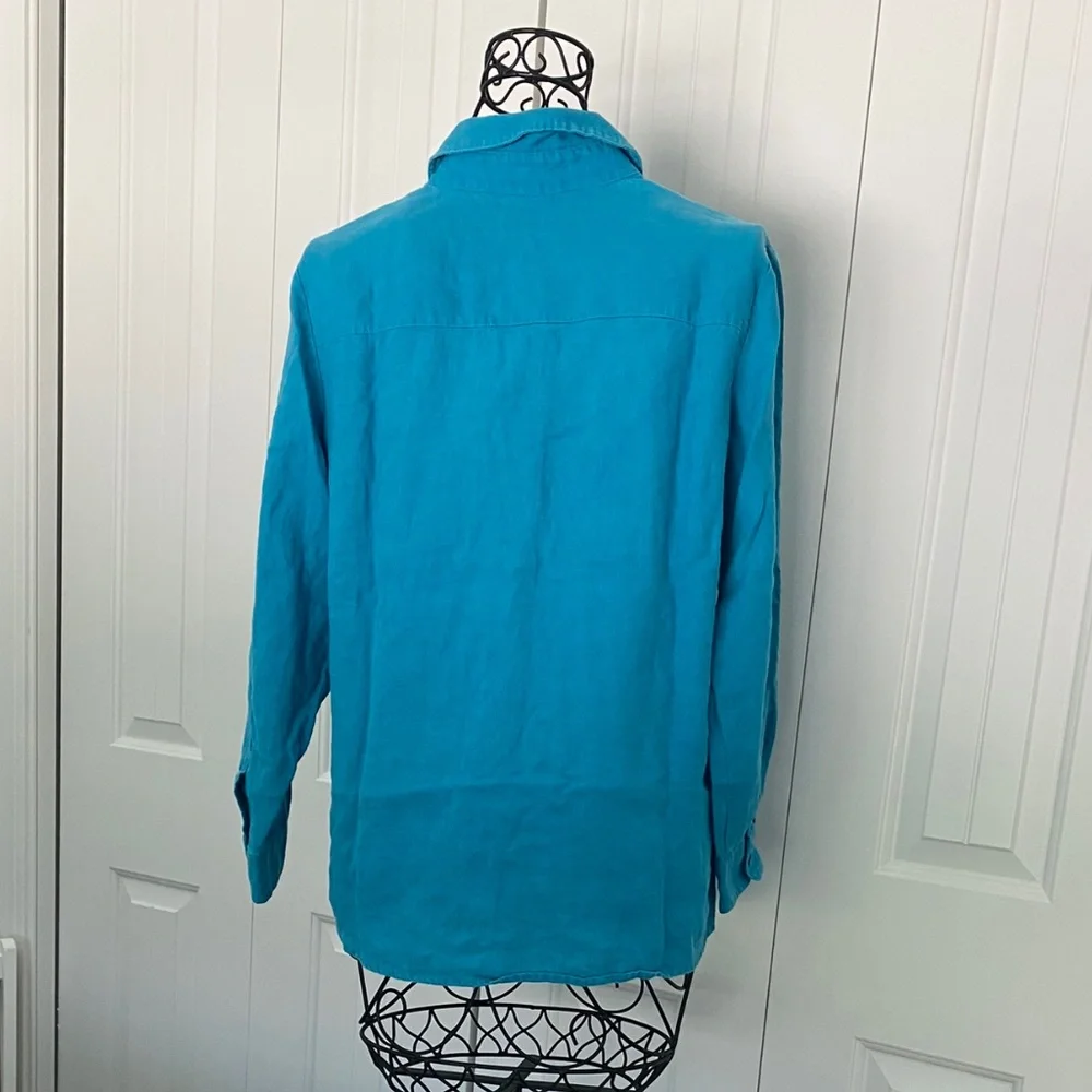 Chicos Turquoise Linen Button Up Blouse Sz M - Picture 6 of 6